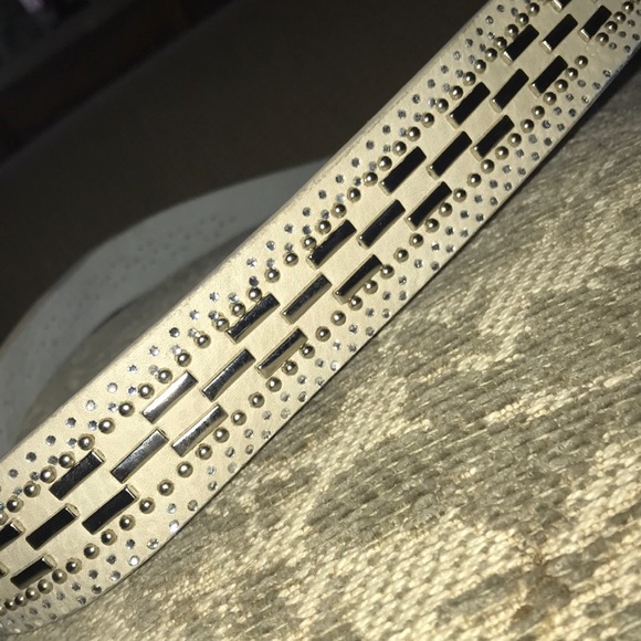 Leather M/L Studded Cream Color Bling Belt Thick - Picture 7 of 7